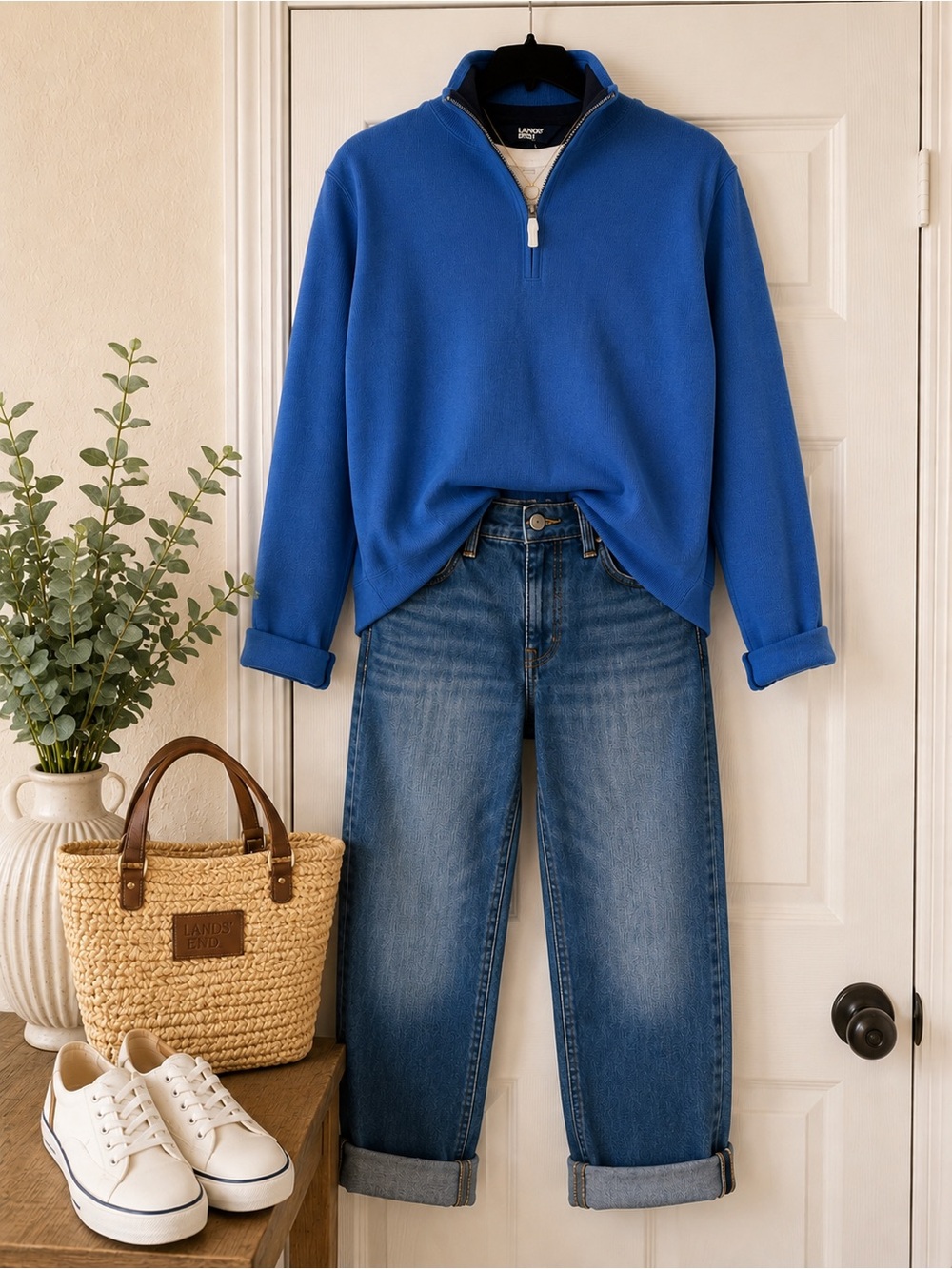 Lands' End Blue Half-Zip Fleece Pullover